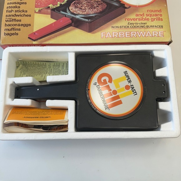 Vintage Farberware Lil Grill Super Fast Round Square Reversible Grills Non-Stick - Picture 3 of 5